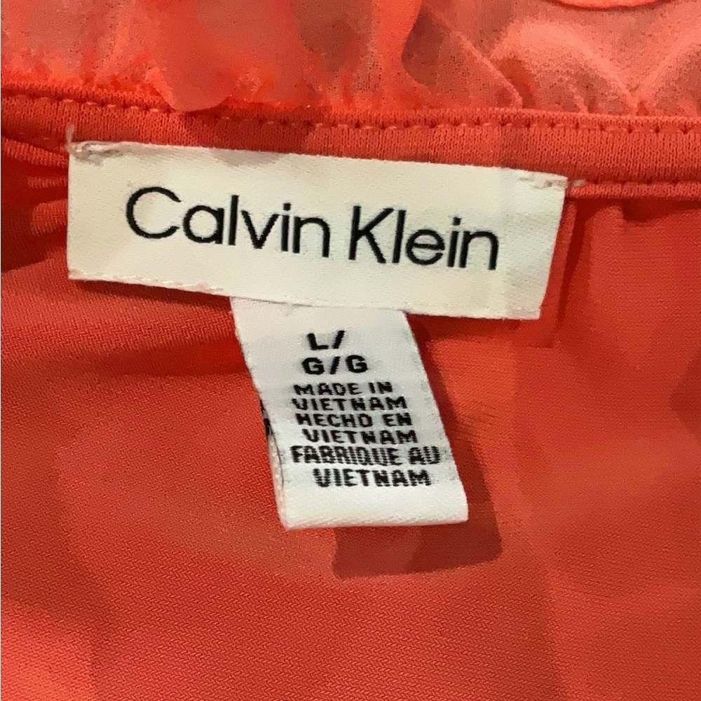Calvin Klein Coral Sleeveless Tie-Neck Ruffle Blouse - Picture 5 of 5